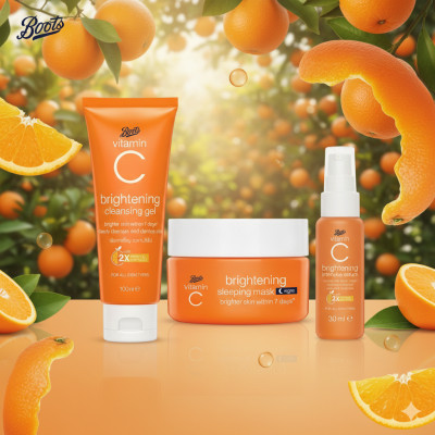 Boots Vitamin C Brightening Cleansing Gel 100ml + Sleeping Mask Night 50ml + intensive serum 30ml