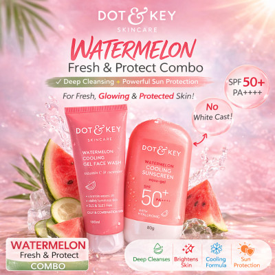 Dot & Key Watermelon Fresh & Protect Combo (Cooling Gel Face Wash 100ml + Sunscreen- 80gm)
